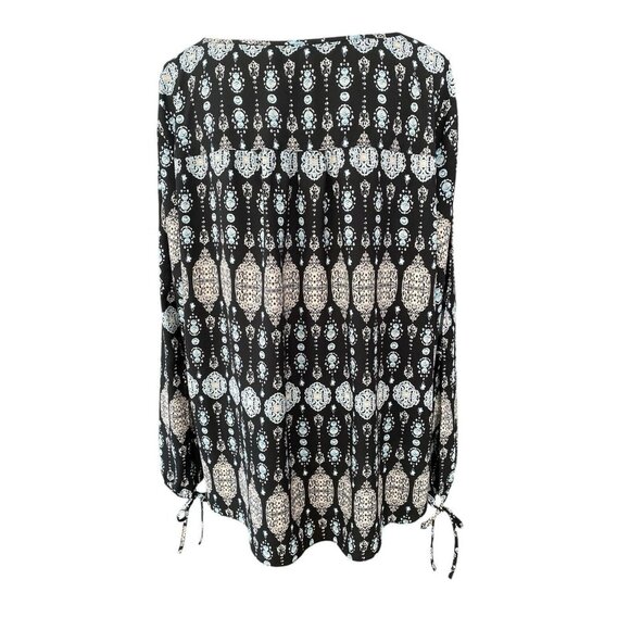 Cato Black/Multicolor Blouse-Keyhole Front-Split Tie Bottom Sleeves-Size 22/24 - Picture 2 of 2